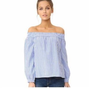 Rag & Bone Blue and White Smocked 3/4 Sleeve Blouse